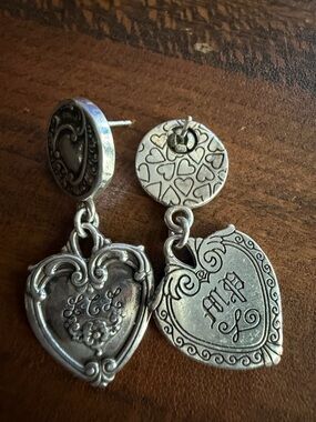 Brighton Silver Heart Dangle Earrings with Engraved Initials